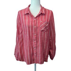 Tommy Hilfiger Womens Red & White Striped Button-Up Shirt M